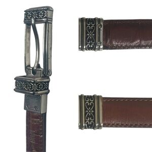 Brighton Swivel Leather Belt Size XS Brown Croc Silver Buckle USA Vintage 80s